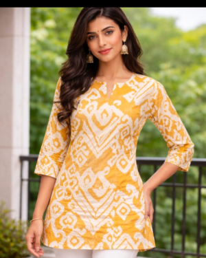 elegant Jaipur Cotton Handloom Kurti yellow