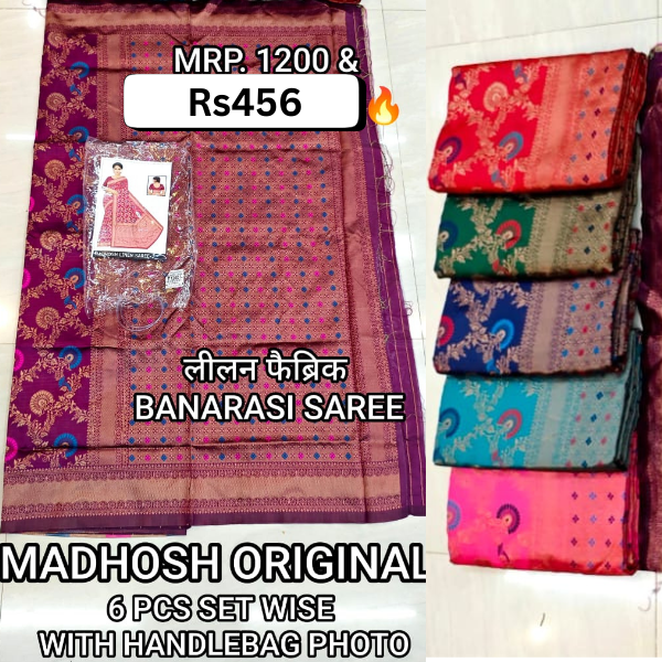 Madhosh Original Linen Banarasi Saree – Premium Collection