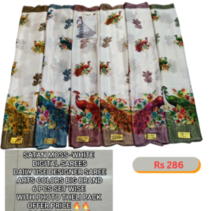 Satan Moss White Digital Saree