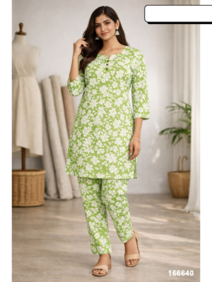 Women Printed Kurti with Pant Set code set