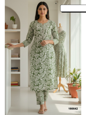 Women Printed Kurti with Pant Set code set