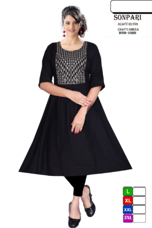 Women Heavy Rayon Anarkali Kurti – Black