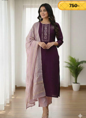 Kurti Set with Floral Dupatta for Women