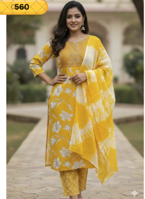 Kurti Set with Floral Dupatta for Women