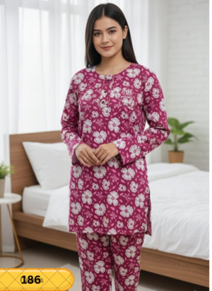 Women Floral Printed Cotton Night Suit Set (Top & Bottom)