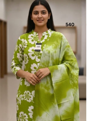 💚 Stylish Green Floral Printed Kurti Set with Dupatta for Women 💚